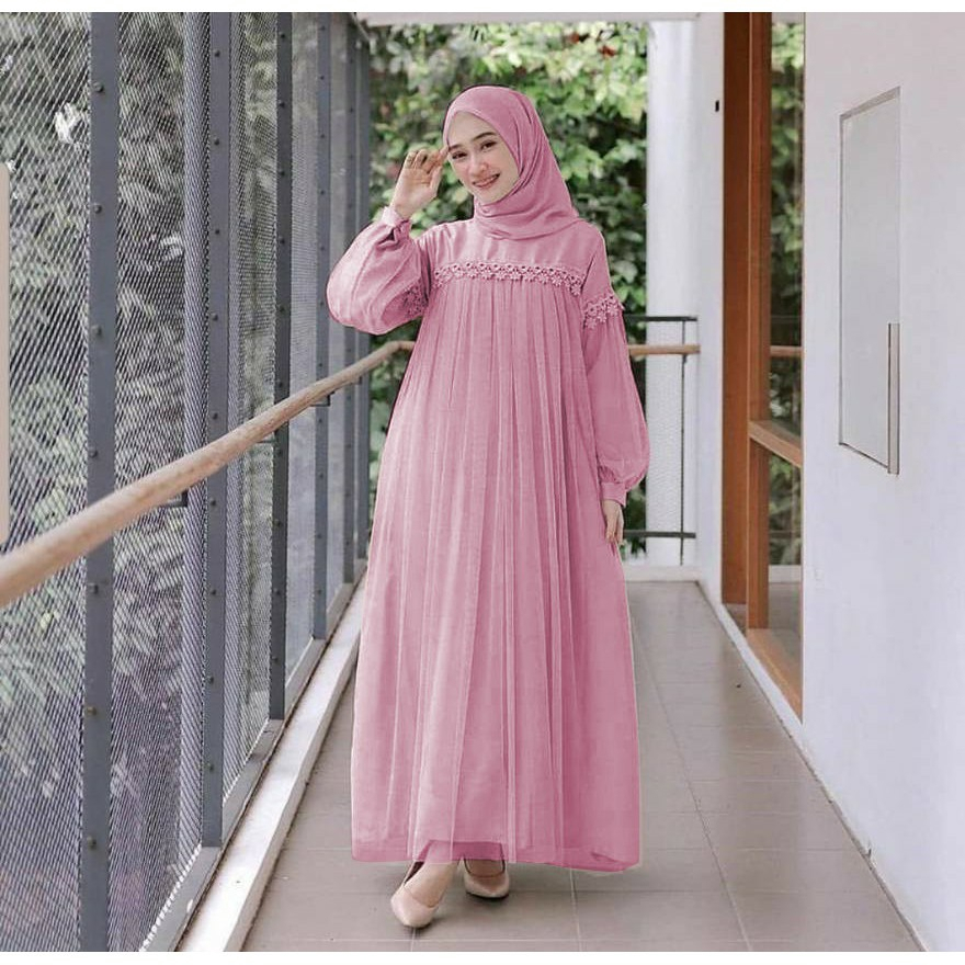 Gamis tile renda brokat tangan balon Nuraini