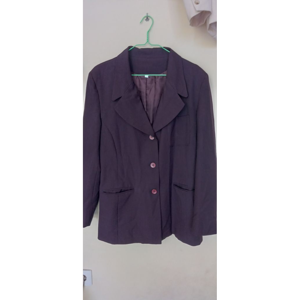 blazer wanita warna ungu formal beserta rok