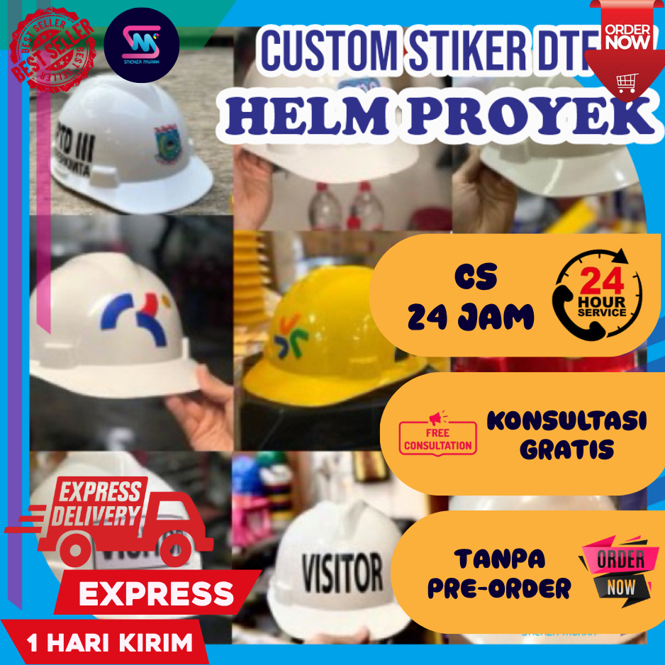 Stiker dtf uv Logo dan Nama Helm Proyek