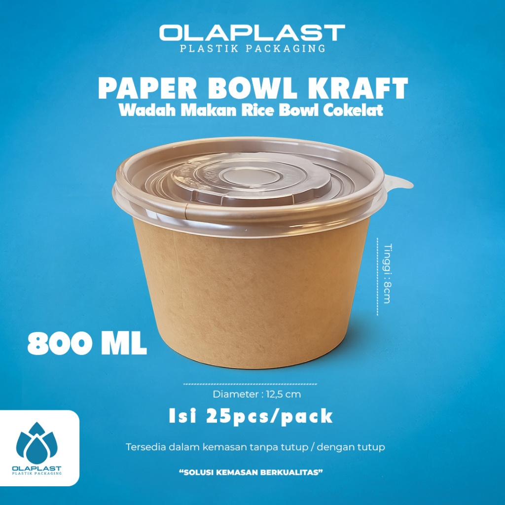 Paper Bowl Kraft 800 Ml / Paper Bowl 800 Ml Kraft / Rice Bowl / Wadah Mangkok / Tempat Makan Kertas