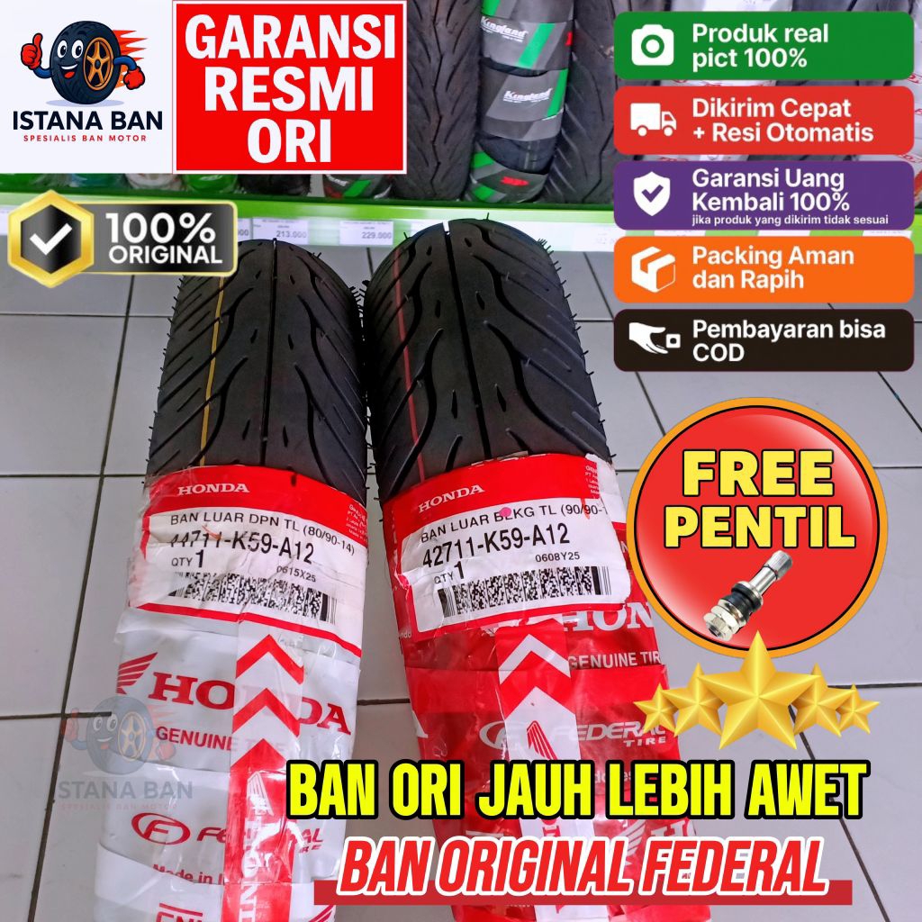 Ban Motor Federal Tubeless ORIGINAL Ring 14 90/90/14 - 80/90/14 ( Ban Motor Beat,Scopy Old,Genio,Var
