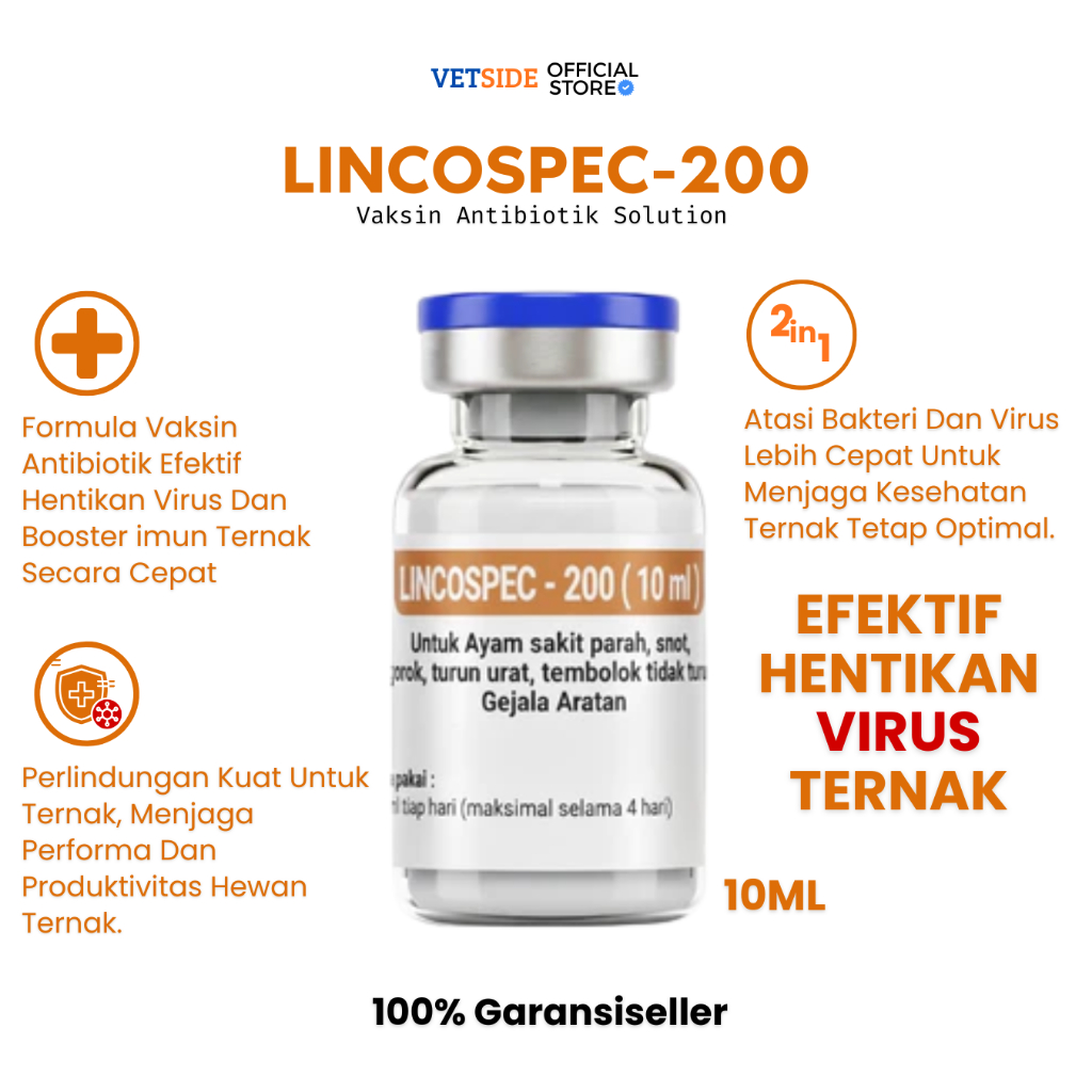 Lincospec 200 - Lincospec 200 10 ml - Obat Ayam Sakit Apapun - Obat Ayam Sakit - Lincospec Ori 100%
