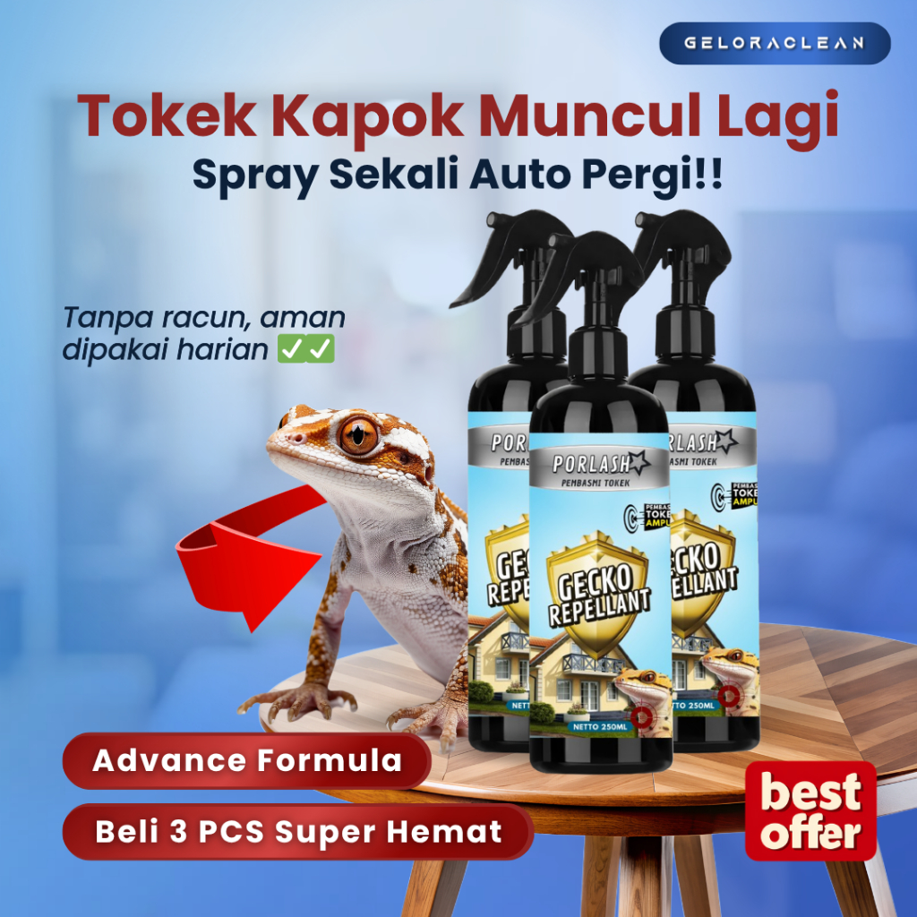 PAKET HEMAT 3 BOTOL GECKO REPELLANT Pembasmi Tokek Aromatic Spray Basmi Tokek Pengusir Tokek Ampuh