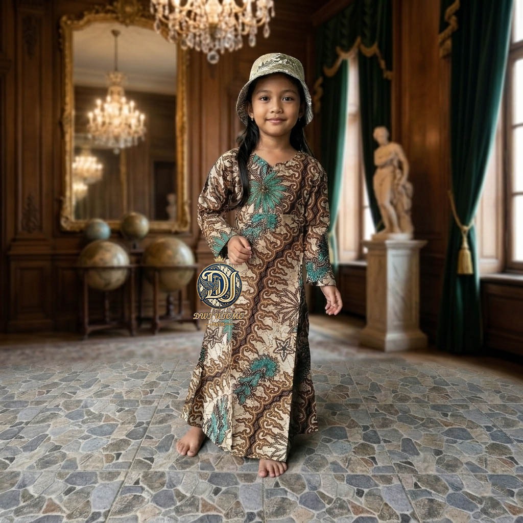 Gamis Batik Anak Motif Pakis Premium | Baju Gamis Model Batik | Dress Muslim Anak