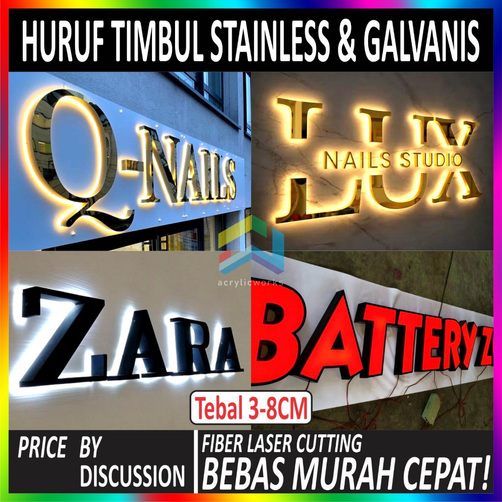 Huruf Timbul & Logo 3D Stainless Galvanis LED NYALA BACKLIGHT & FRONTLIGHT Diskusi Dulu