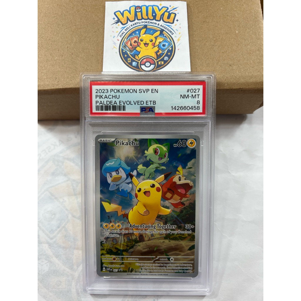 PIKACHU PALDEA EVOLVED ETB PROMO 027 2023 ENGLISH KARTU POKEMON CARD PSA 8 SLAB