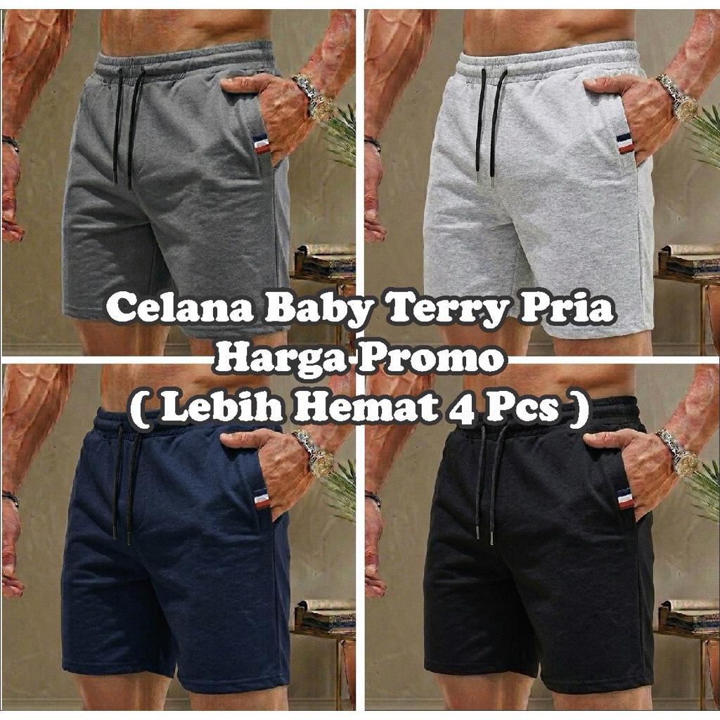 Promo Hemat 4 Pcs Celana Pendek Pria Wanita Baby Terry