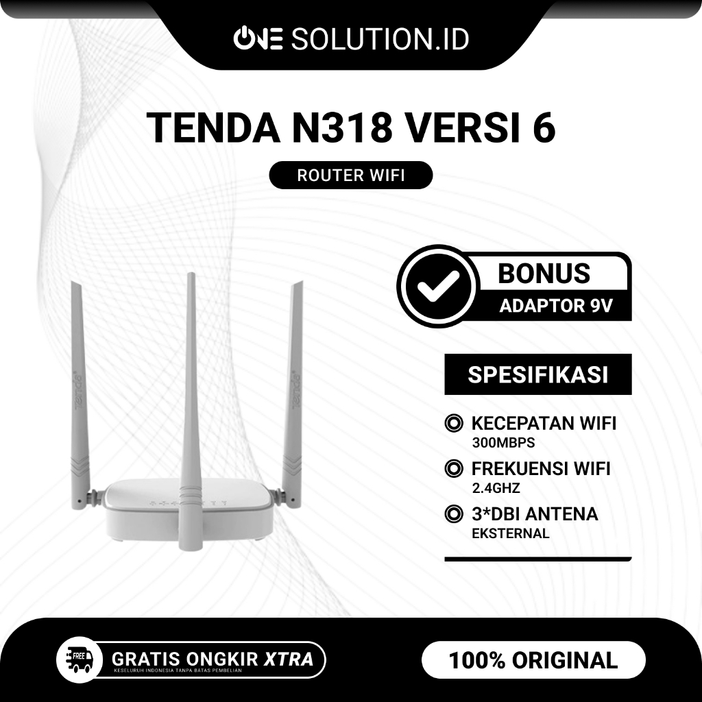 Tenda N318 Wiresless WiFi 300Mbps 3 Antena Router Bekas Original Bonus Adaptor