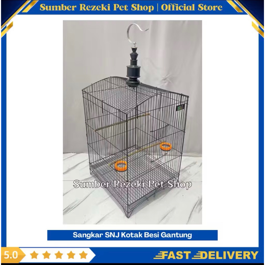 Instant Merk SNJ No 2 42cm Sangkar Burung Kotak Besi Gantung Jalak Kenari Nuri Falk Murai Kandang Be