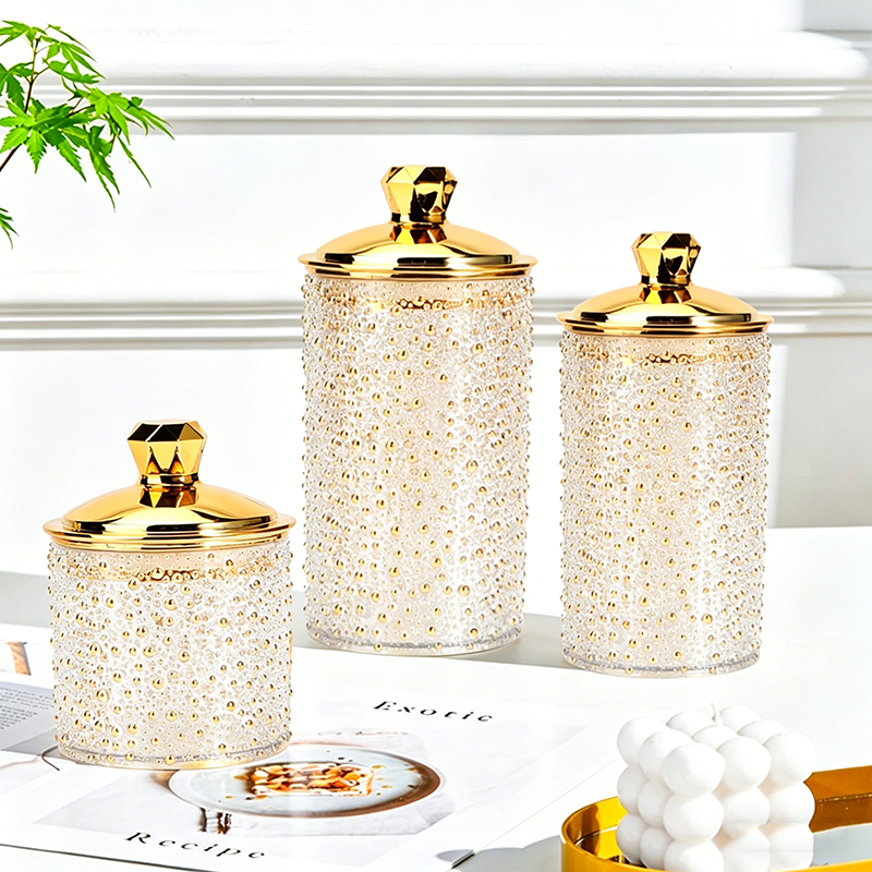 Toples Kaca Kedap Udara Motif Emas Mewah | Toples Serbaguna Untuk Kue Kering Snack Permen & Teh Topl