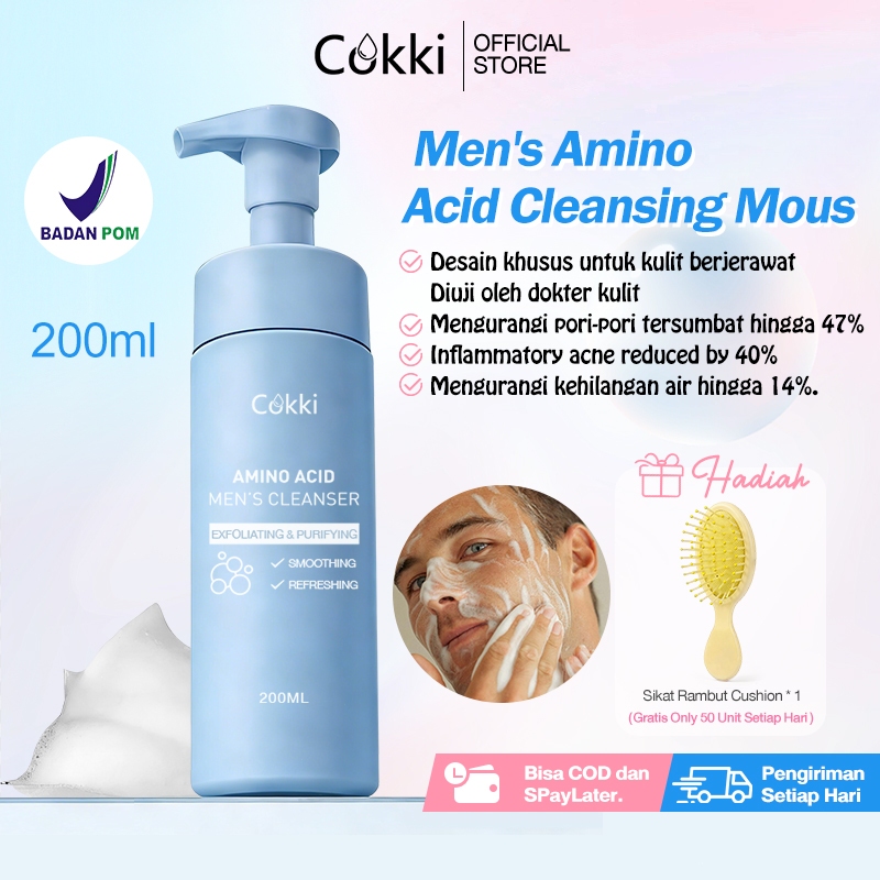[Gratis Sisir] Cokki Men's Amino Acid Cleansing Mousse 200ml Oil Control Clean Calming Down and Clea