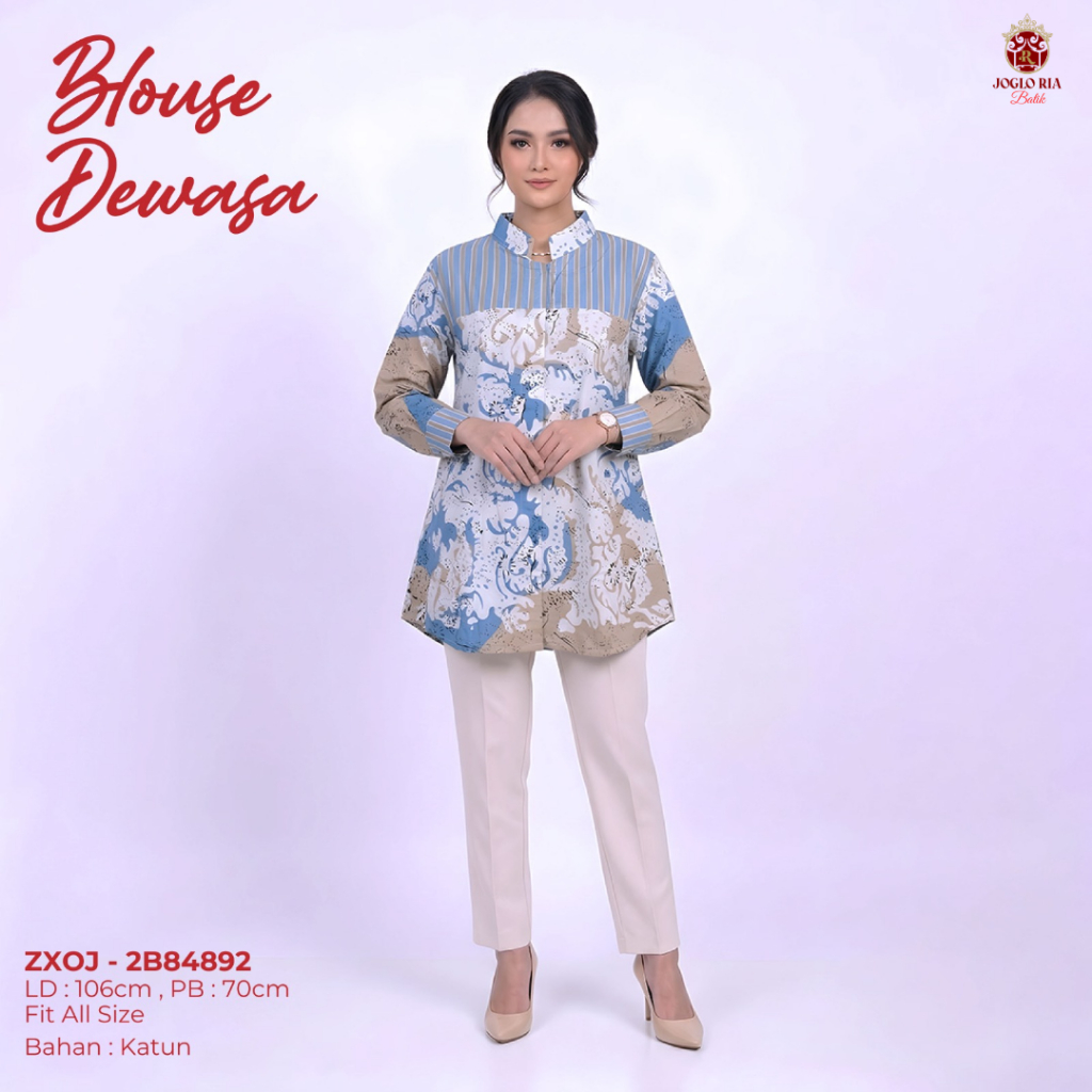 Blouse Batik Wanita Modern Katun Premium - Atasan Kerja Kantor Elegan - Ria Batik Solo