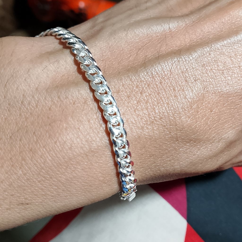 Gelang sisik naga lebar 5mm perak murni asli