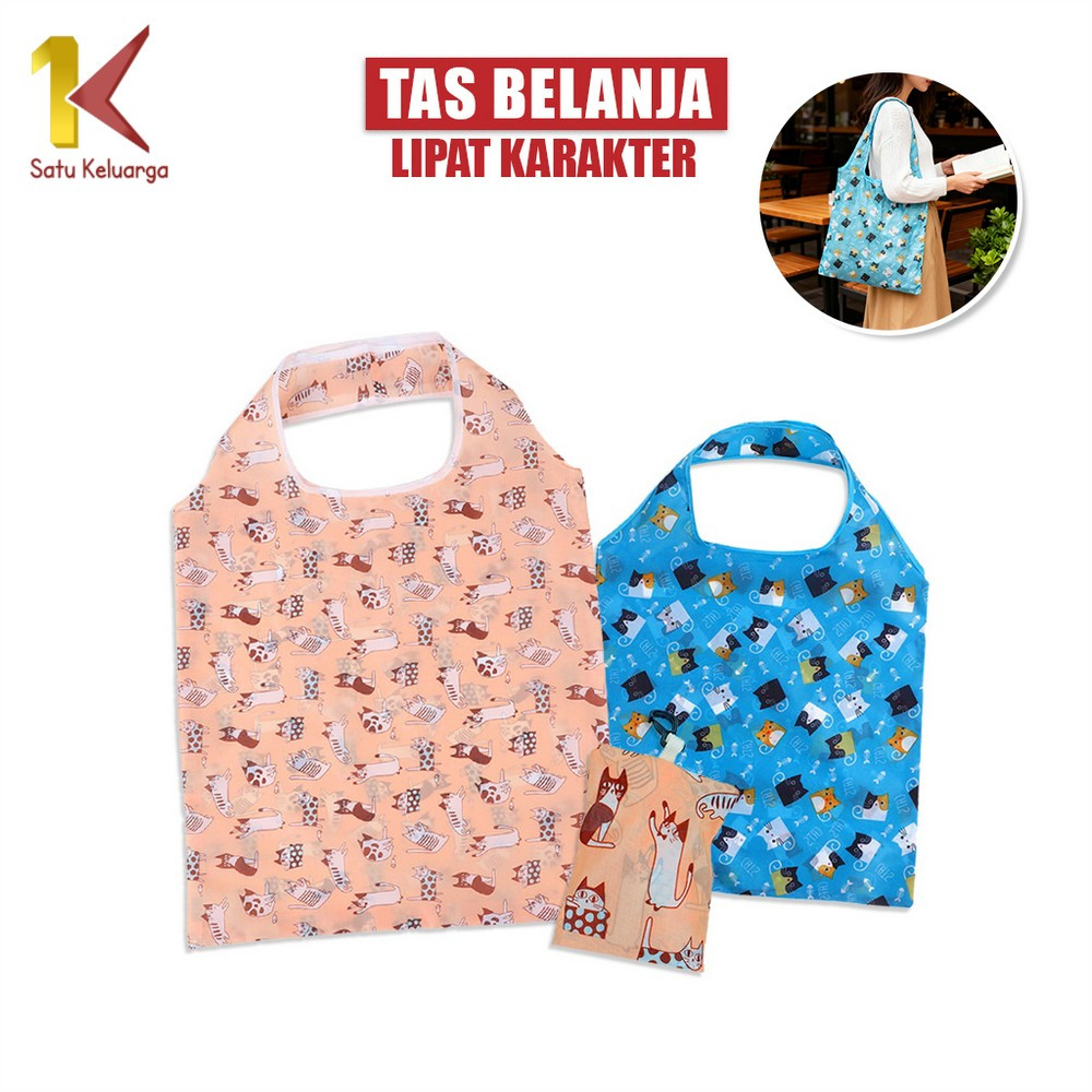 Satu Keluarga Tas Belanja Lipat Karakter T47 Kantong Belanja Ramah Lingkungan Shopping Bag Reusable 