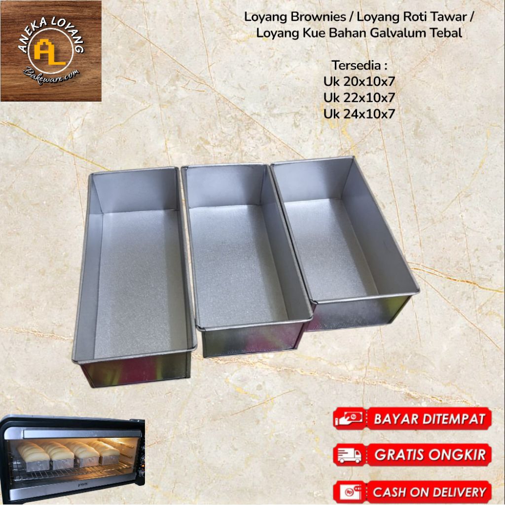 Loyang Brownies Persegi Panjang / Loyang Roti Sobek / Loyang Roti Tawar UK 20x10x7 | 22x10x7 | 24x10