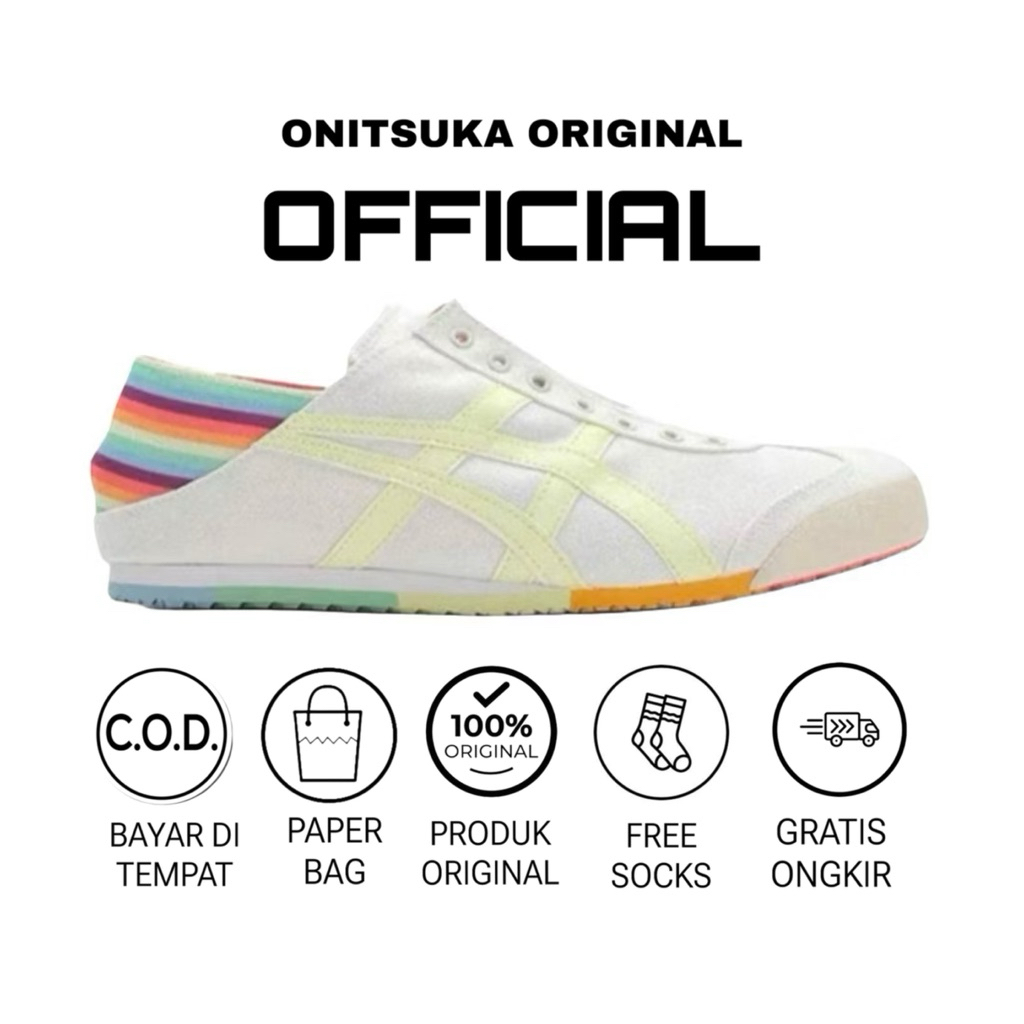 Sepatu Onitsuka Tiger Mexico 66 Slip On Paraty Rainbow/ sepatu wanita/ sepatu pria/ sepatu Sneakers