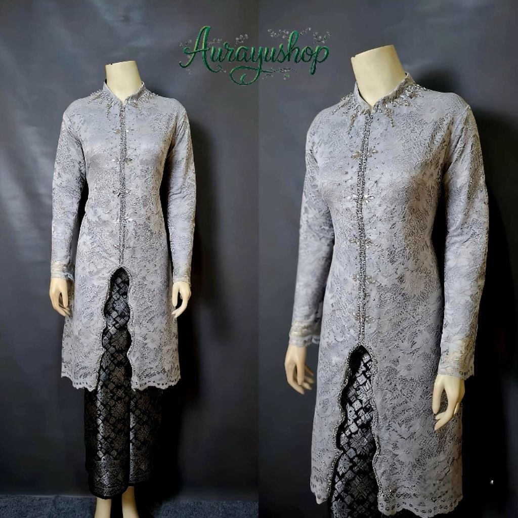 [Aurayushop] Set Kebaya Modern Full Payet Busui Model Zigzag || Set kebaya brokat || Kebaya Ibu Besa