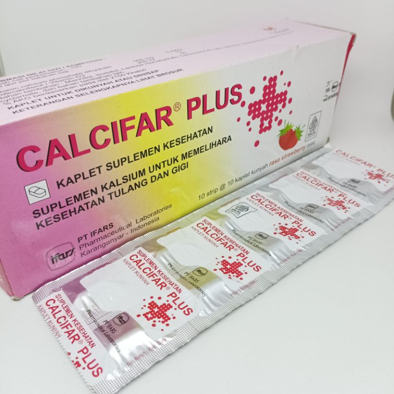 CALCIFAR & CALCIFAR PLUS 1 STRIP ISI 10 KAPLET KUNYAH | kalsium tulang dan gigi