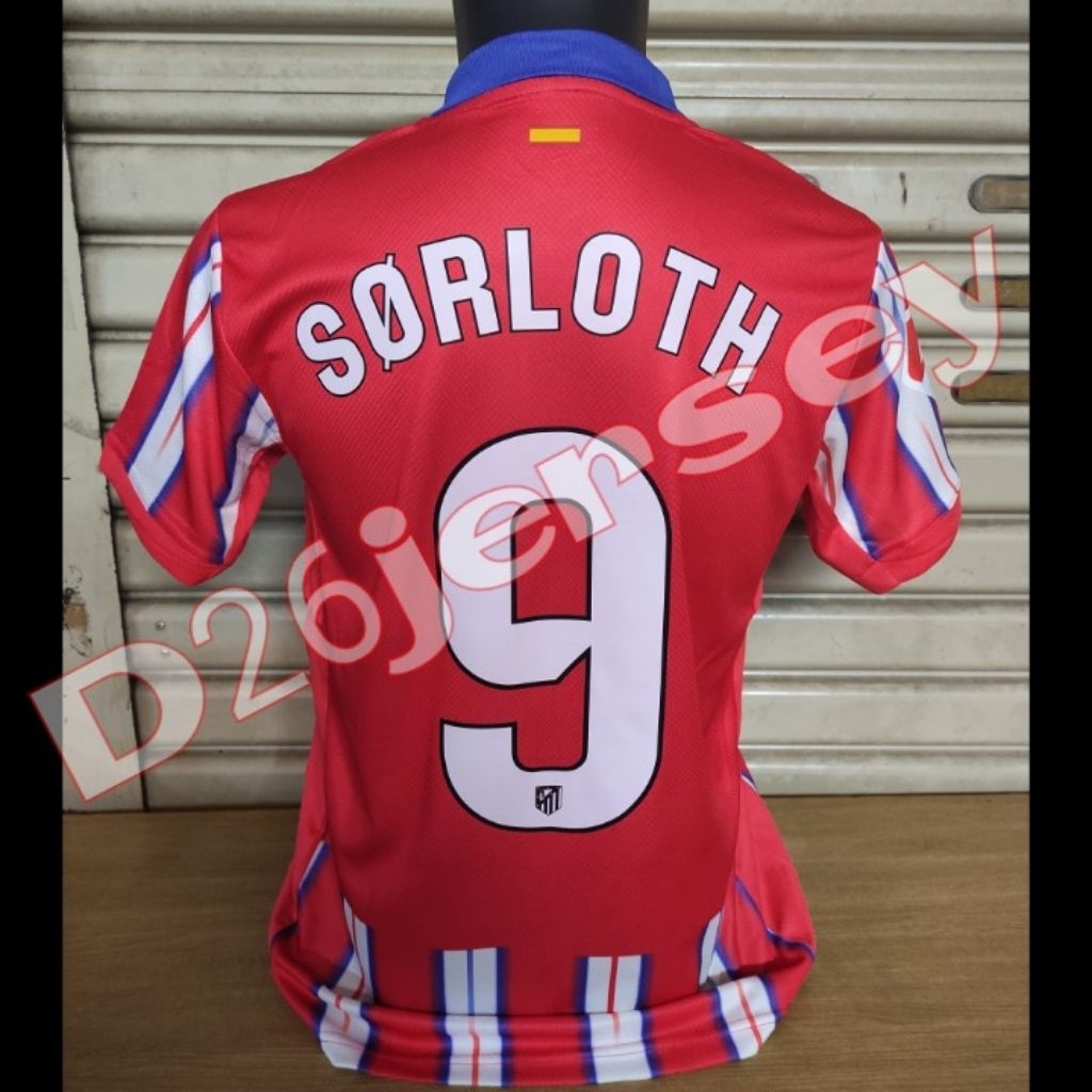Jersey AtletikoO_ MadDridD_ Home 2024 / 2025 + Cetak Nama Nameset SORLOTH 9 / J. ALVAREZ 19 / Custom