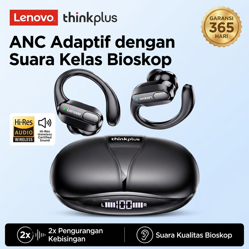 Headset Bisnis Lenovo ThinkPlus XT80 Kontrol Sentuhan, Atur Volume Saat Rapat, Garansi 1 Tahun