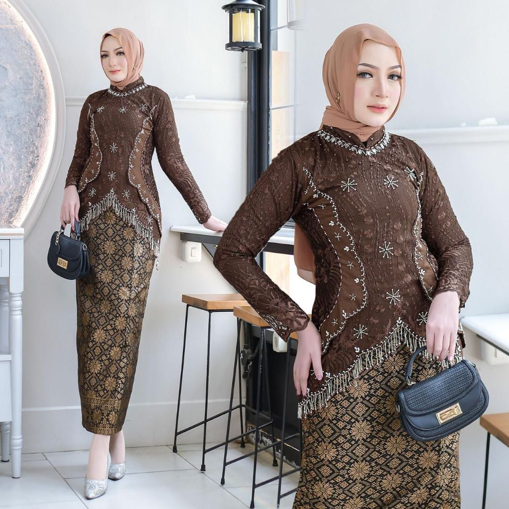 Kebaya Brokat Melani Payet Rumbai Mewah / Kebaya Payet Rumbai Terbaru