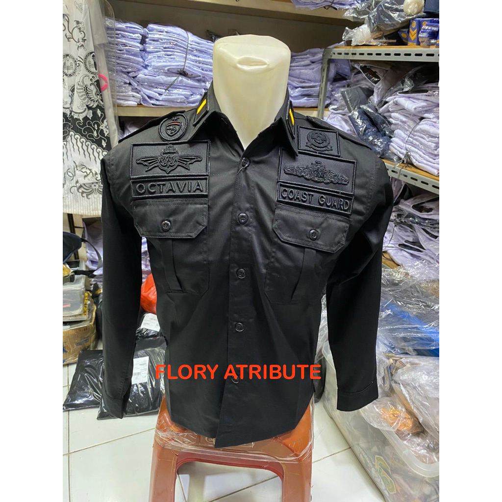 SERAGAM COAST GUARD BORDIR TIMBUL FULL HITAM BAHAN AMERICAN DRILL
