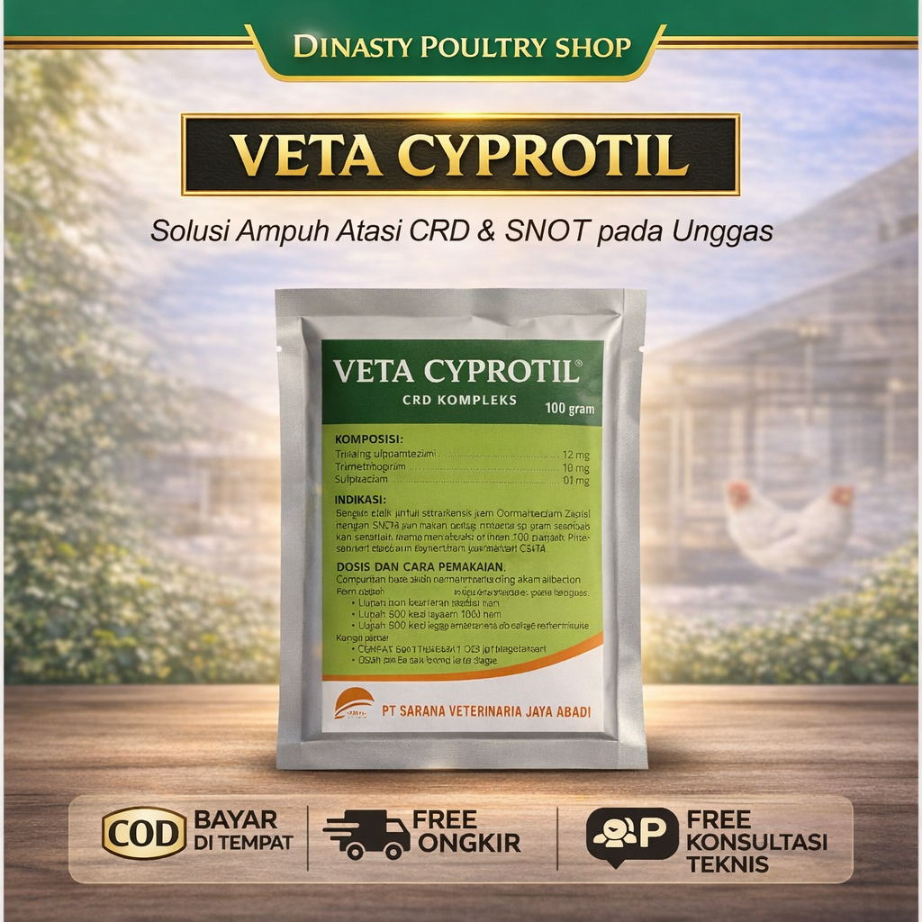 VETA CYPROTIL 100gr | Obat Unggas CRD SNOT Antibiotik Ayam Broiler Petelur