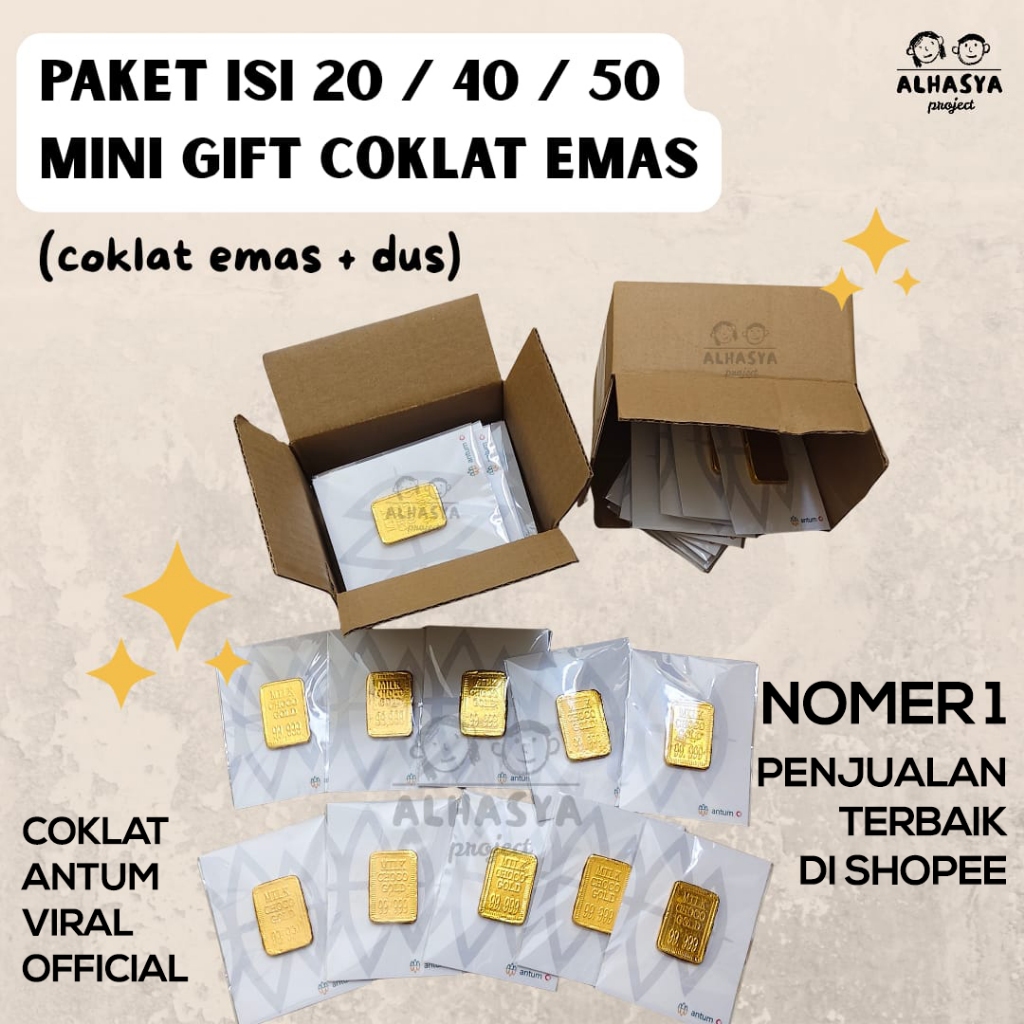 [COKLAT ANTUM EMAS VIRAL] PAKET ISI 20 / 40 / 50 Mini Gift Coklat Antum Emas Coklat Logam Mulia Unik