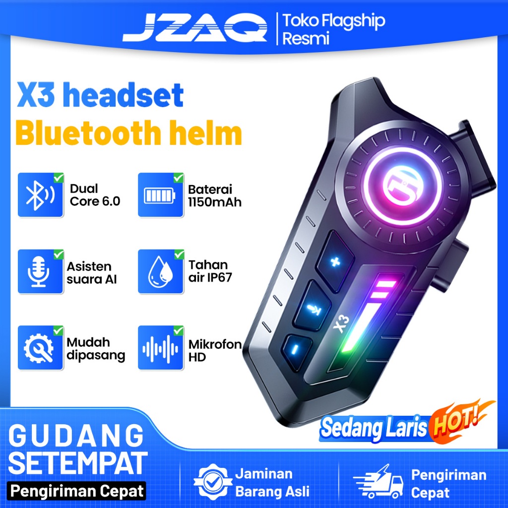 JZAQ X3 Bluetooth6.0 Helm Sepeda Motor Headset/ Headset Bluetooth Helm/Bluetooth Helm Headset  Tahan