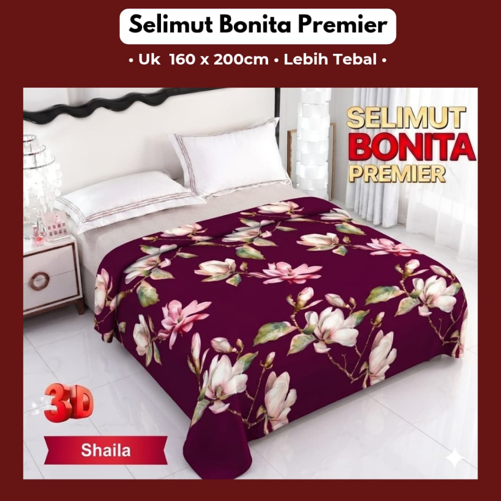 Selimut Bonita Premier 160x200 Dewasa Tebal Halus Hangat Nyaman + Free Tas Packing