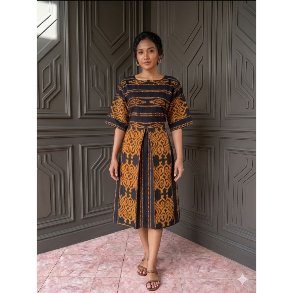dress CAHAYA TENUN JEPARA tenun Jepara model ploy depan