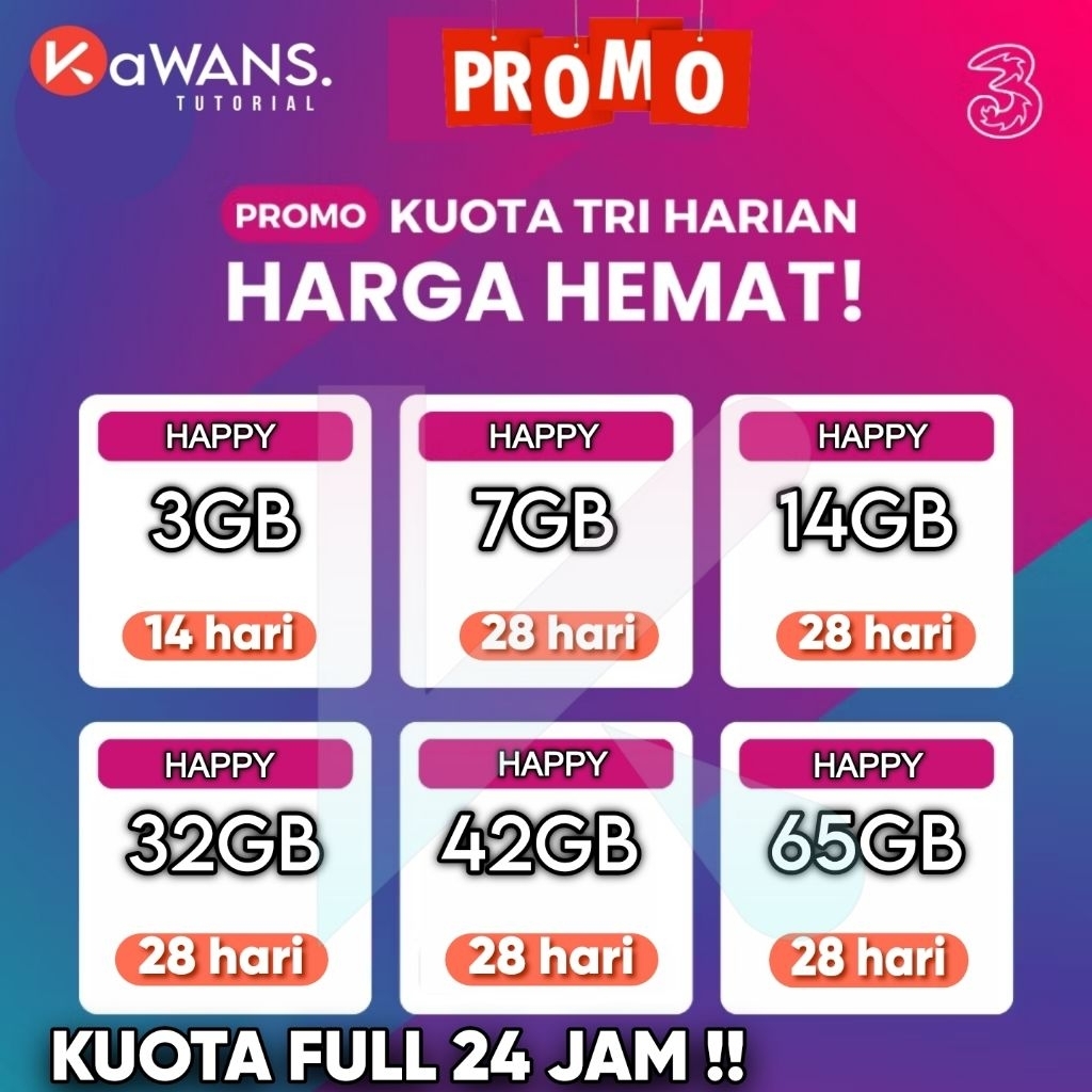 PAKET KUOTA INTERNET TRI 3 MURAH AON GET MORE UNLIMITED