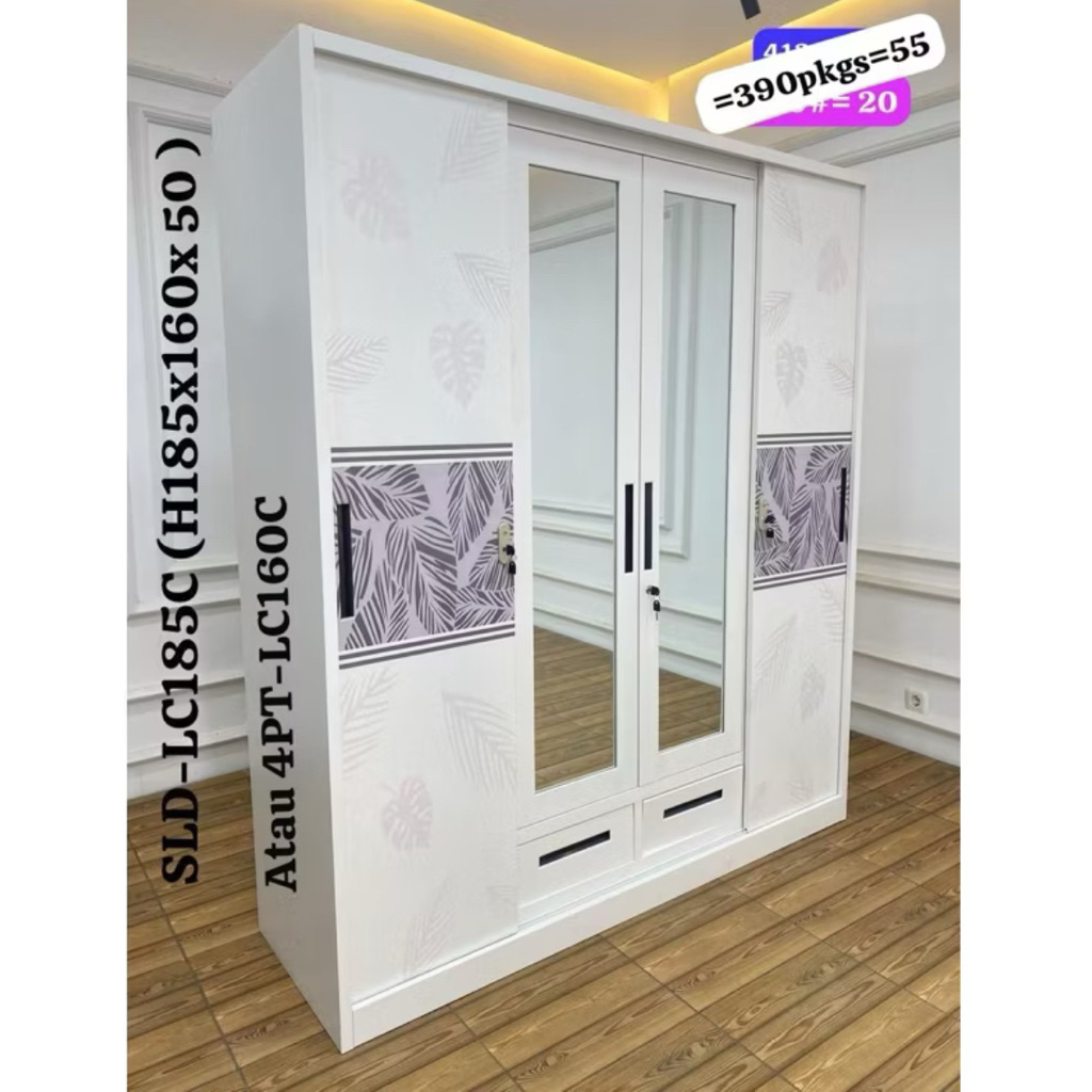 Lemari pakaian besi tebal 6mm sliding 4pintu