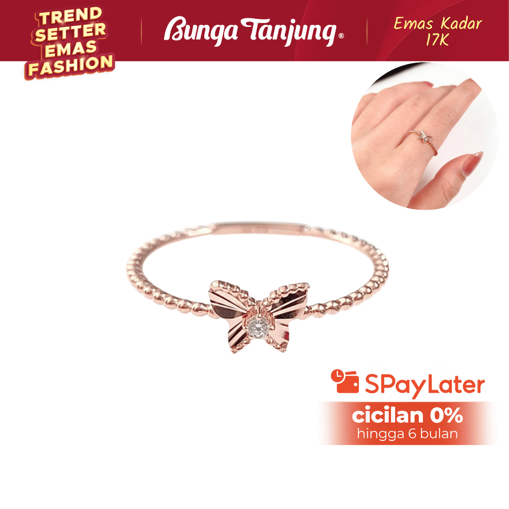 CINCIN KUPU KUPU BOLA - EMAS 17K - BUNGA TANJUNG GOLD