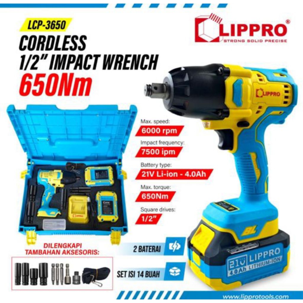 TERMURAH LIPPRO CORDLESS 1/2" IMPACT WRENCH 650 NM/ LCP-3650