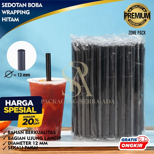 Sedotan Hitam, Warna, Merah Steril Plastik / Sedotan Kopi Hitam Runcing / Sedotan Lancip Boba