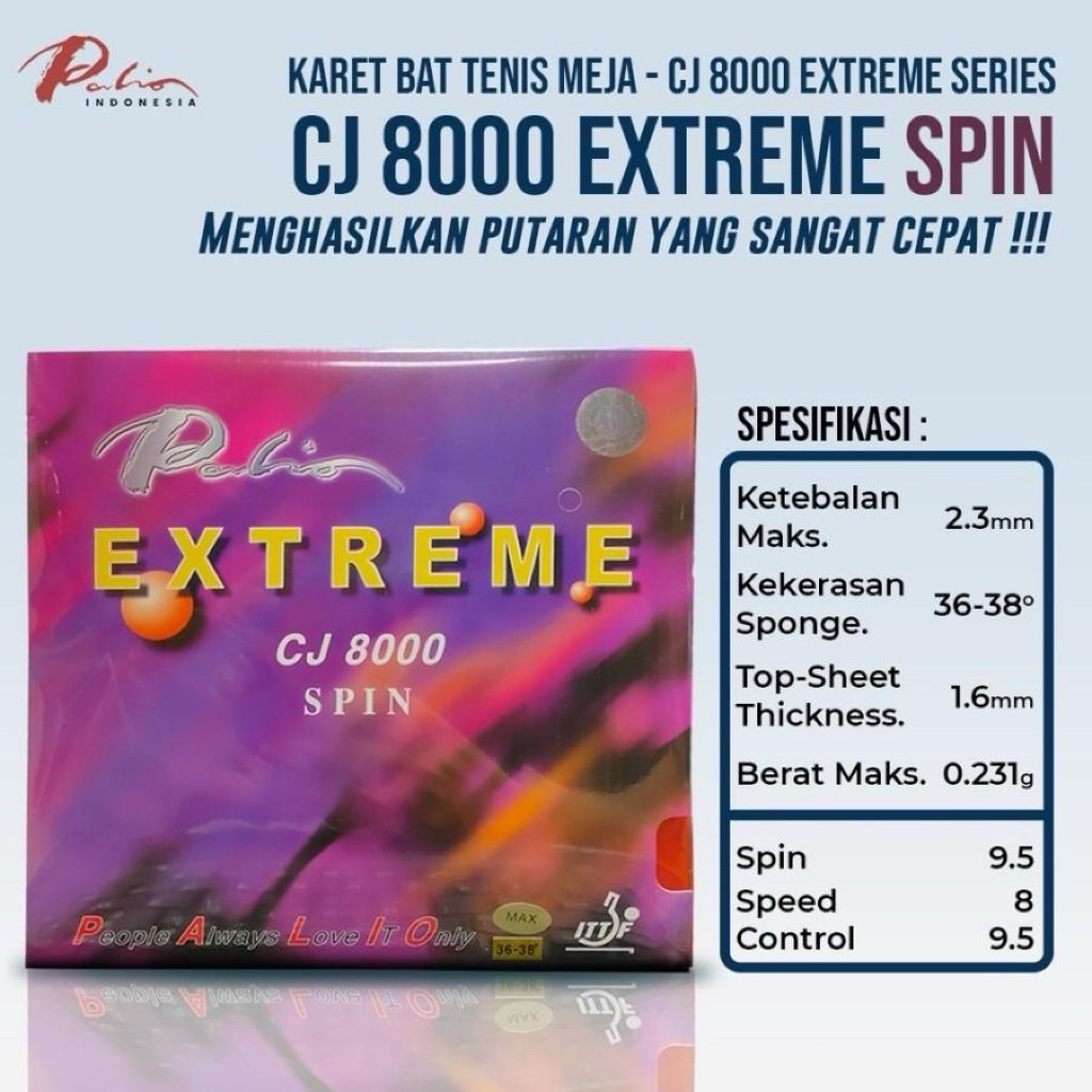 Karet Bet Pingpong Tenis Meja PALIO CJ8000 EXTREME SPIN Original