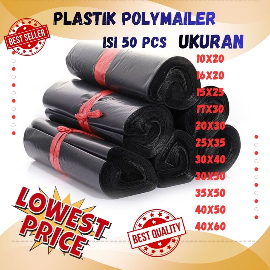 Plastik polymailer 10x20 isi 50 pcs Anti Air Kuat, Lem kuat, Tebal, plastik packing, plastik sampah