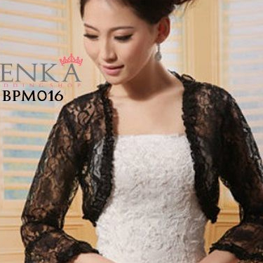 Aksesoris Bolero Cardigan Lace Pengantin Pesta Hitam Bpm016