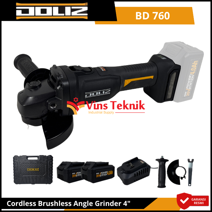 DOLIZ BD 760 Mesin Gerinda Baterai Cordless Brushless Angle Grinder 4" 100MM 20V BD760