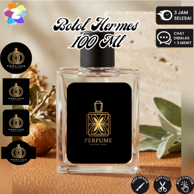 Stiker Botol Parfum Hermess 100ml Parfume Sticker Premium Label Custom Hermes Anti Minyak Dan Luntur