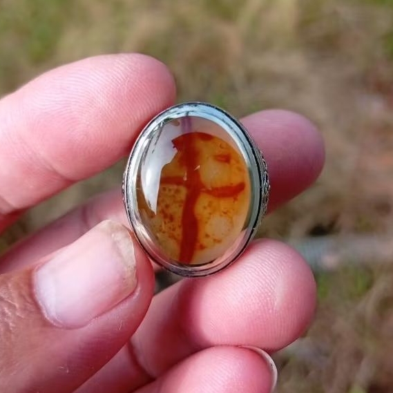 Natural cincin tapak jalak garis merah size 8