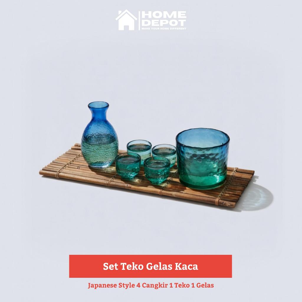 Set Teko Gelas Kaca Japanese Style 4 Cangkir 1 Teko 1 Gelas