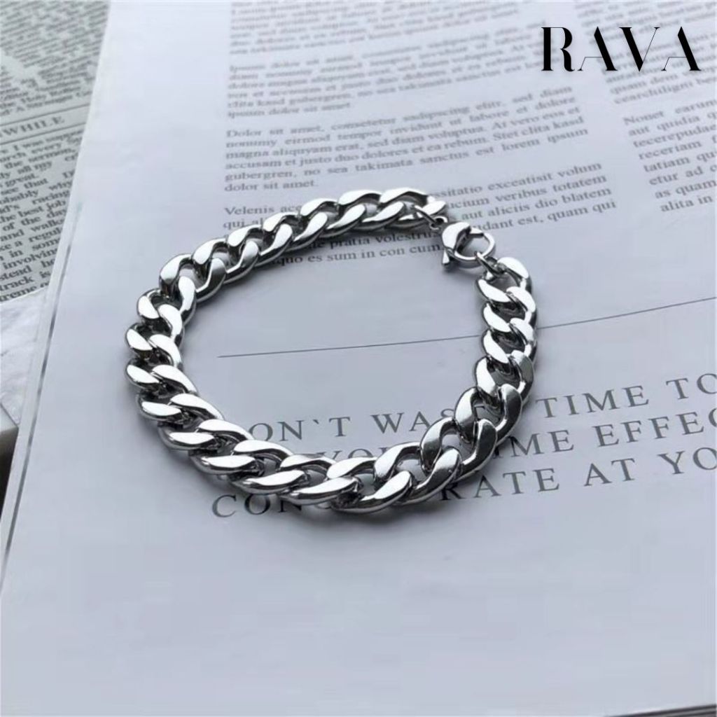 Gelang Rantai Pipih Unisex Titanium Anti Karat / Gelang Couple Pria Wanita Aksesoris Simple Keren