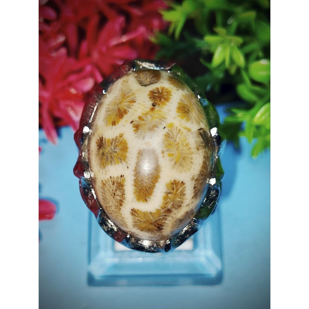 cincin batu akik teratai pamor kura kura