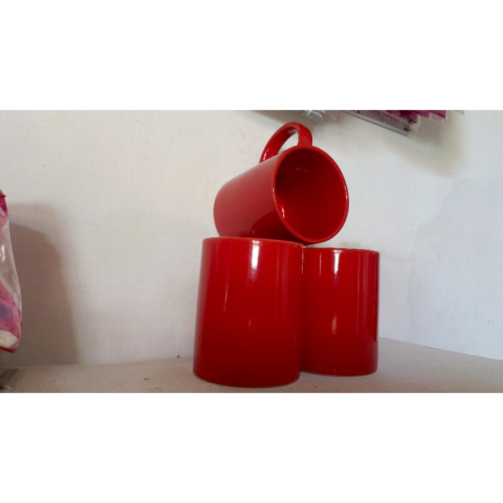 Gelas Cangkir/ Mug Keramik polos - Harga satuan - warna merah