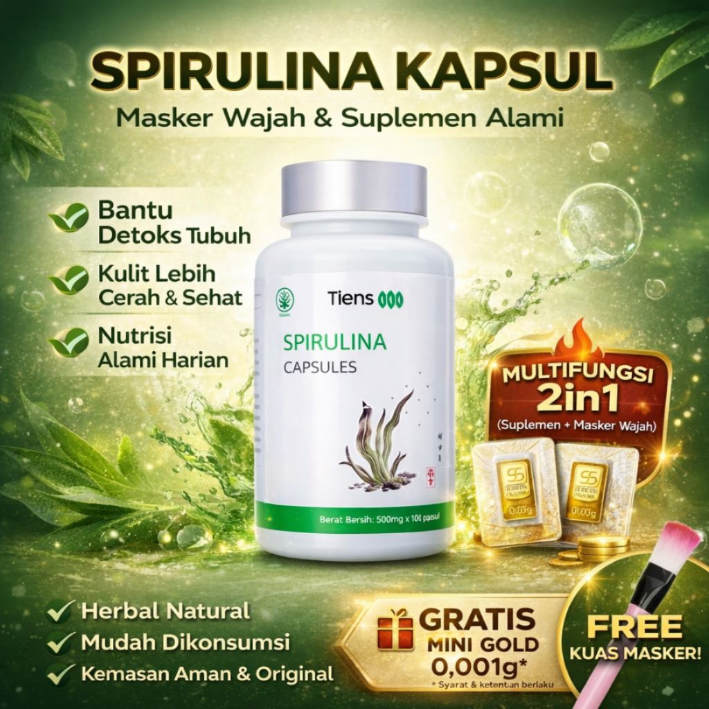 Tiens Spirulina Capsule Original - Masker Wajah Jerawat Mencerahkan Kulit Glowing Suplemen Herbal