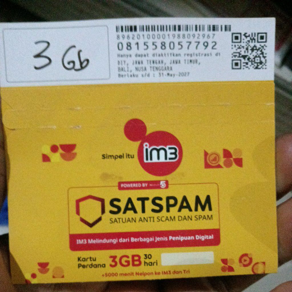 Kartu perdana / SP Indosat 3gb