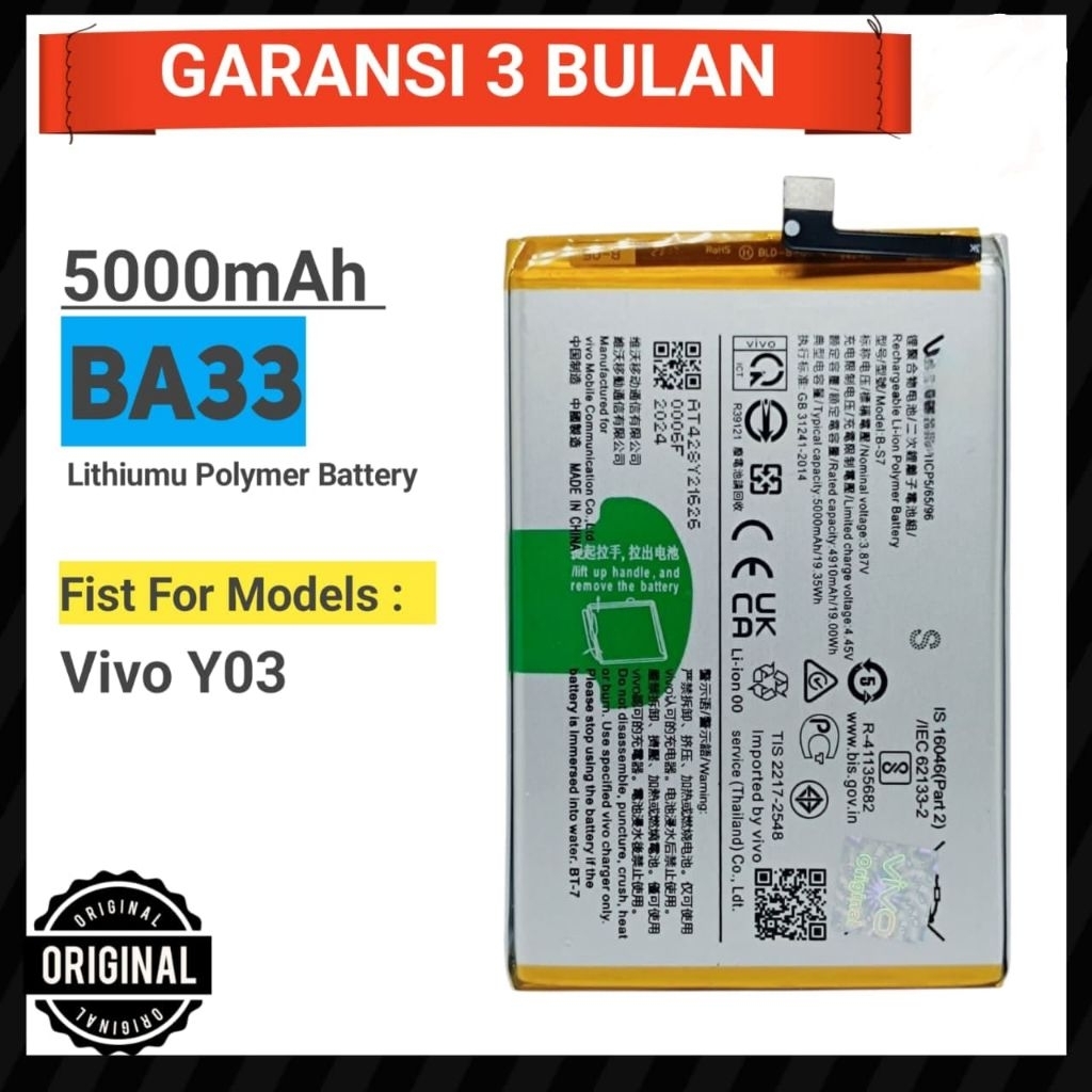 Battery BA33 Untuk VIVO Y03 Battery BA33 Original 100% Best Seller Termurah
