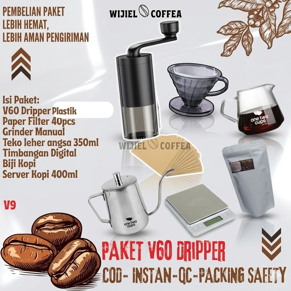 PAKET ALAT KOPI V60 - PAKET ALAT KOPI MURAH LENGKAP - V60 - GRINDER KOPI MANUAL - SERVER KOPI - KERT